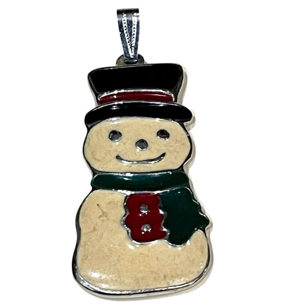 Silver Tone Enamel Snowman Pendant Christmas Holiday Wallace Silversmith